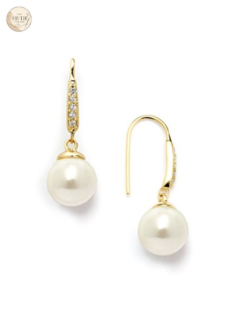 14K Gold Plated Pearl Drop Earrings with Pave CZ French Wire